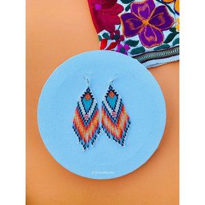 Huichol Earrings, Long Seed Bead Earrings, Native American Earrings, Mexican Ear